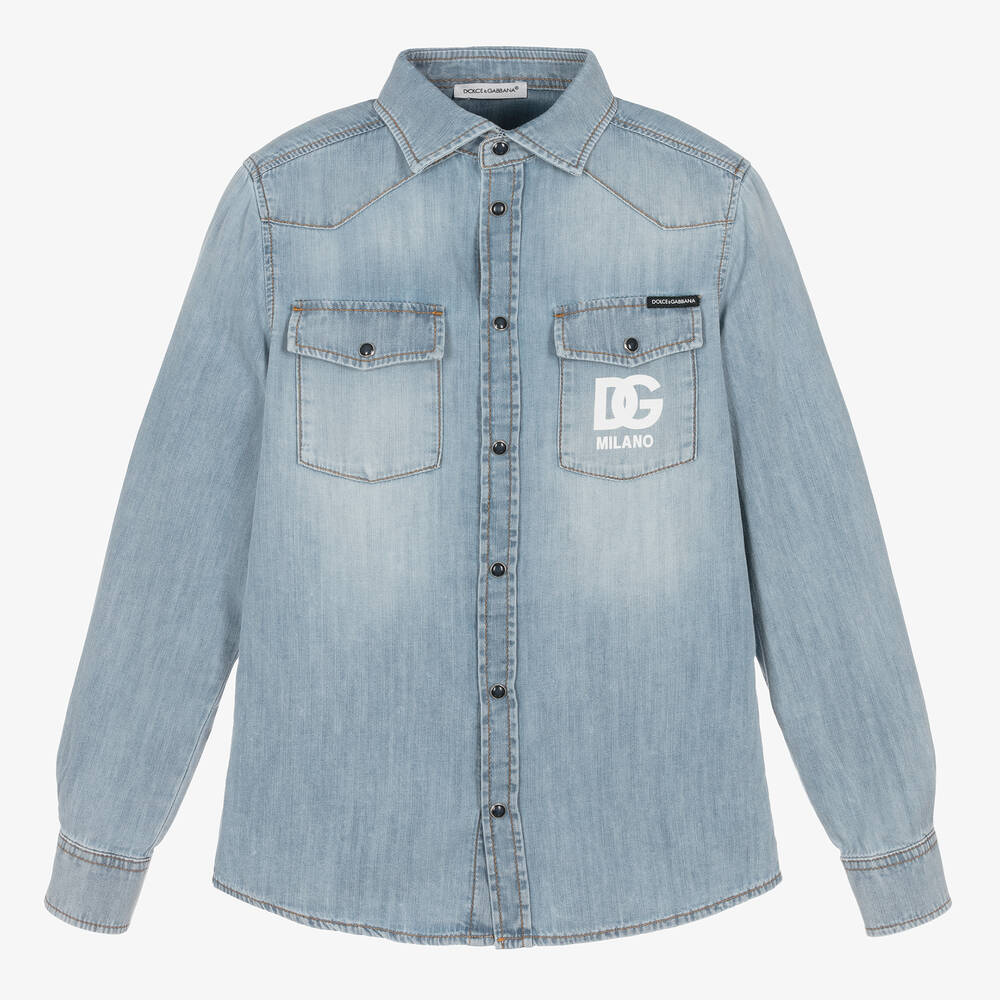 Dolce & Gabbana-Teen Boys Light Blue Chambray Shirt | Childrensalon Outlet