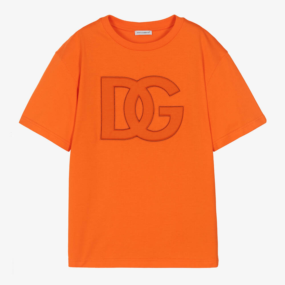 Dolce & Gabbana - Teen Boys Orange Cotton DG Logo T-Shirt | Childrensalon