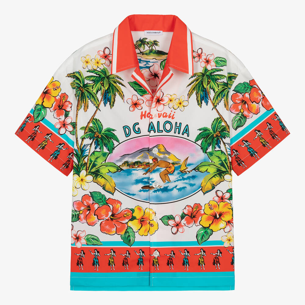 Dolce & Gabbana-Teen Boys Red Hawaiian Cotton Shirt | Childrensalon Outlet