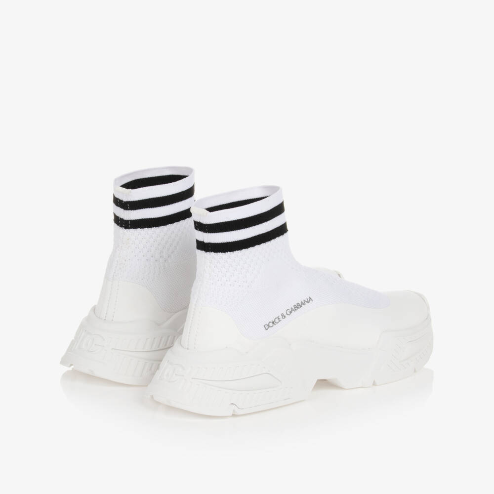 Dolce & Gabbana-Teen Boys Sleek White Knit Trainers | Childrensalon Outlet