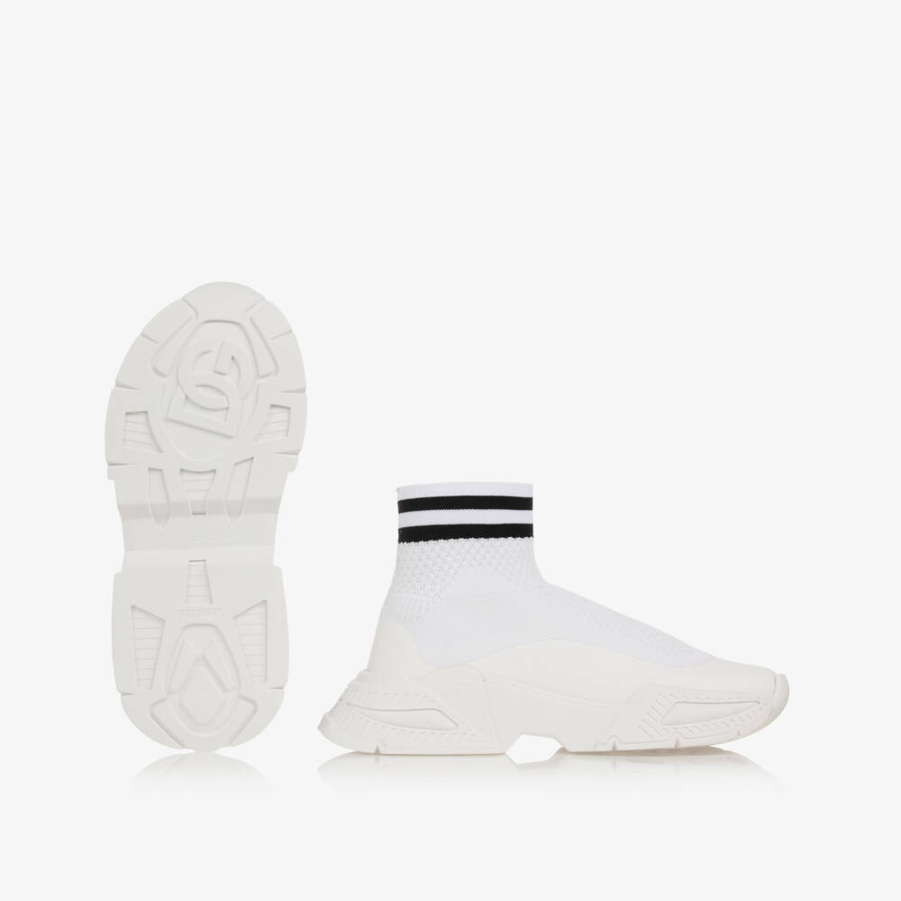 Dolce & Gabbana-Teen Boys Sleek White Knit Trainers | Childrensalon Outlet