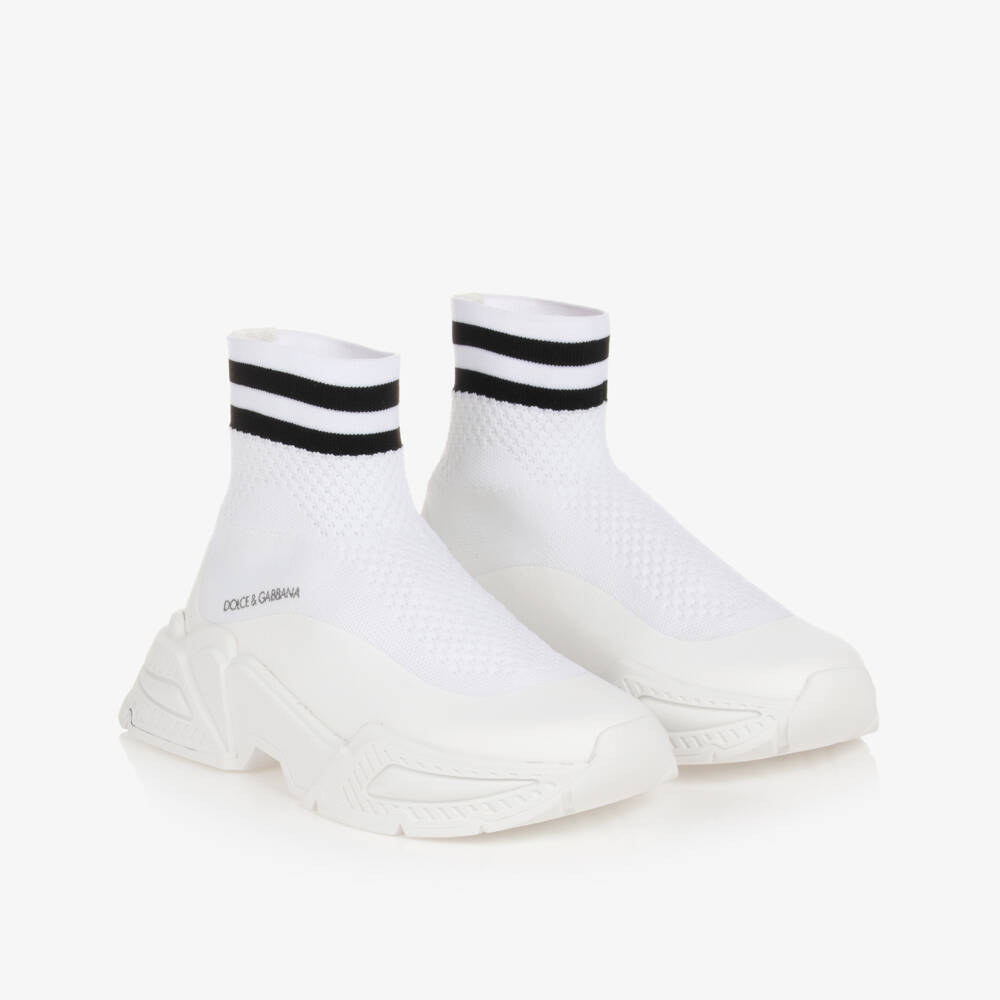 Dolce & Gabbana-Teen Boys Sleek White Knit Trainers | Childrensalon Outlet
