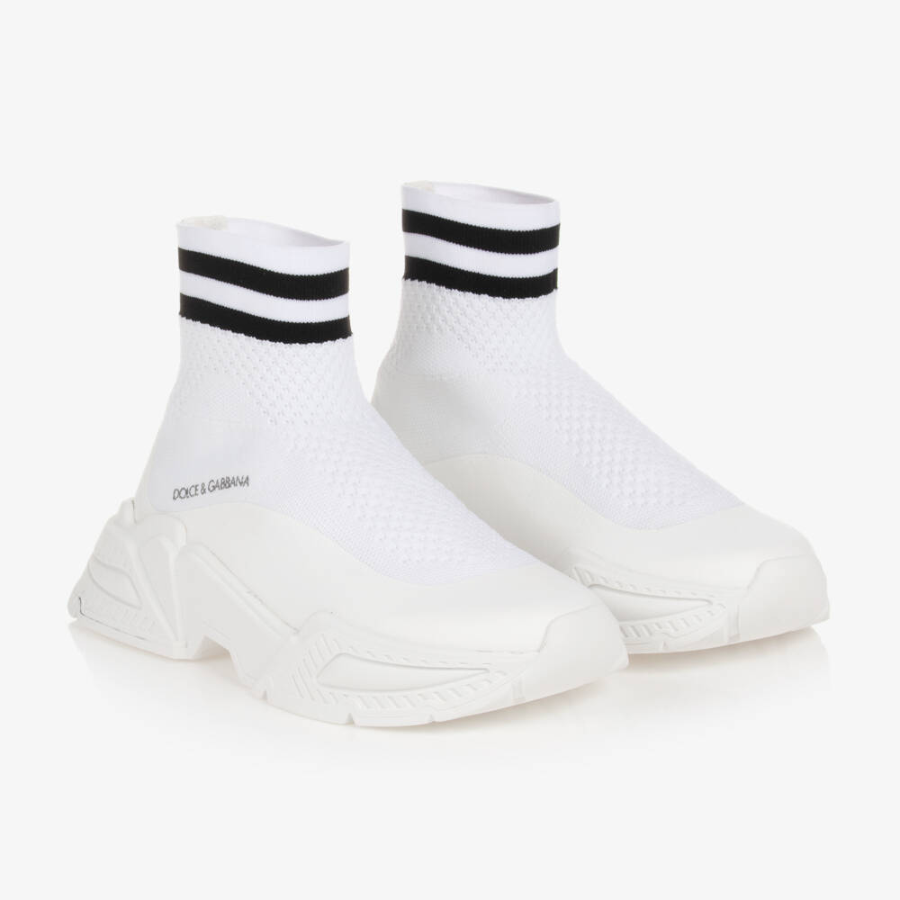Dolce & Gabbana-Teen Boys Sleek White Knit Trainers | Childrensalon Outlet