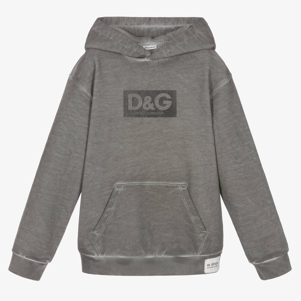 Dolce & Gabbana - Teen Boys Washed Grey Re-Edition Hoodie | Childrensalon