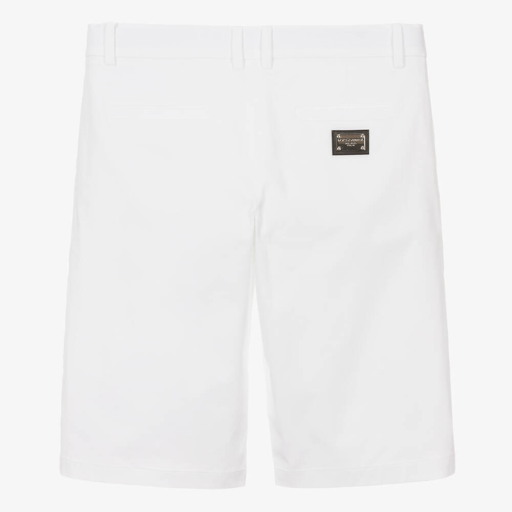 Dolce & Gabbana-شورت برمودا قطن تويل لون أبيض للمراهقين | Childrensalon Outlet