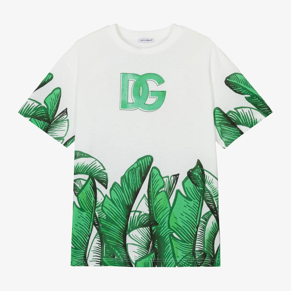 Dolce & Gabbana-Teen Boys White Cotton Leaf T-Shirt | Childrensalon Outlet