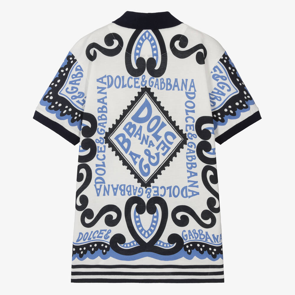Dolce & Gabbana-Teen Boys White Cotton Marina Polo Shirt | Childrensalon Outlet