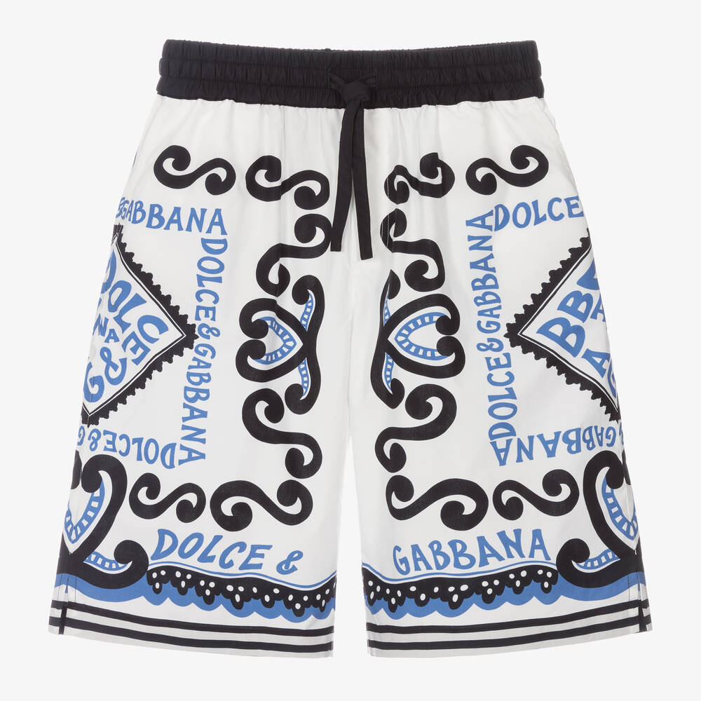 Dolce & Gabbana-Белые хлопковые шорты с принтом Marina для мальчиков-подростков | Childrensalon Outlet