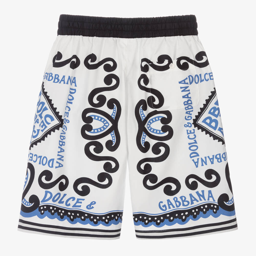 Dolce & Gabbana-Белые хлопковые шорты с принтом Marina для мальчиков-подростков | Childrensalon Outlet