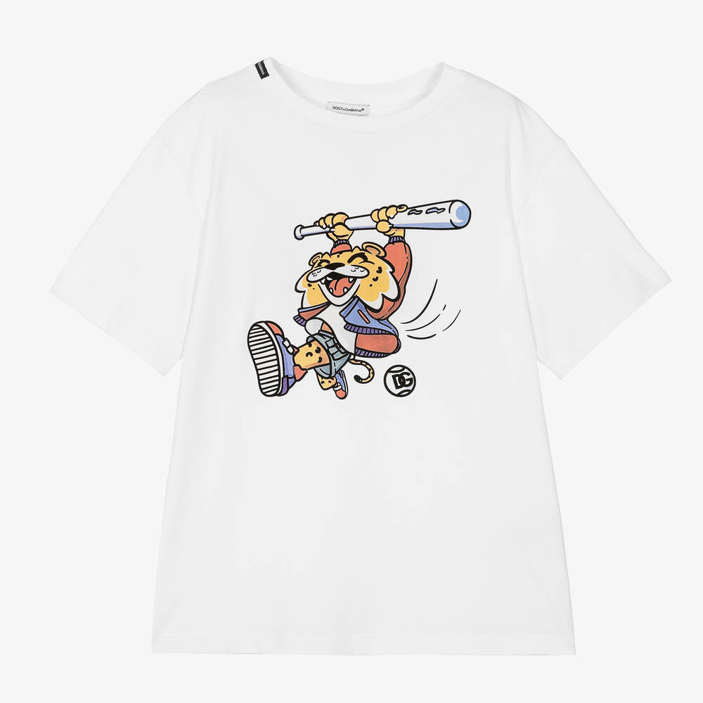 Dolce & Gabbana-تيشيرت أوفرسايز تينز ولادي قطن لون أبيض | Childrensalon Outlet