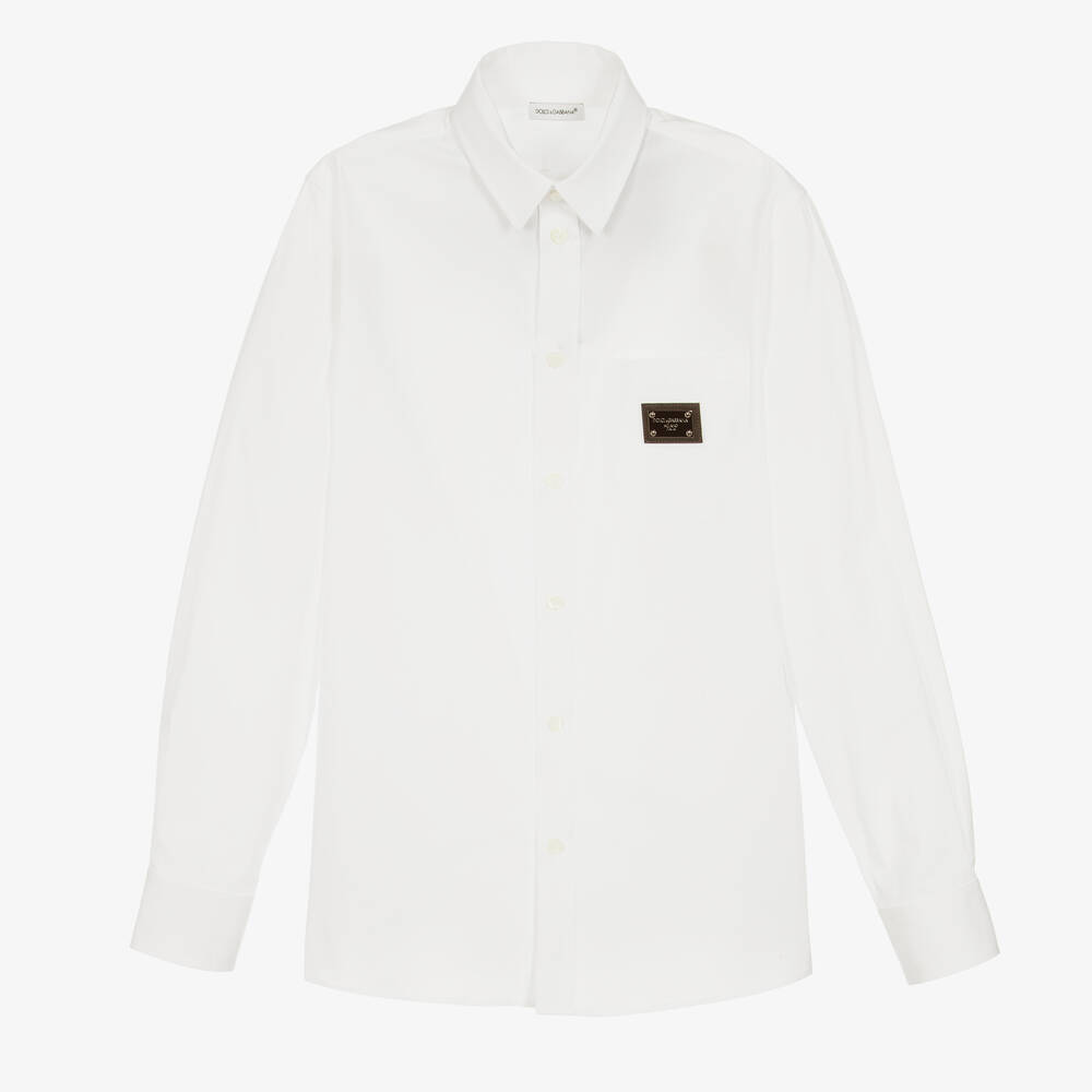 Dolce & Gabbana - Teen Boys White Cotton Poplin Logo Shirt | Childrensalon