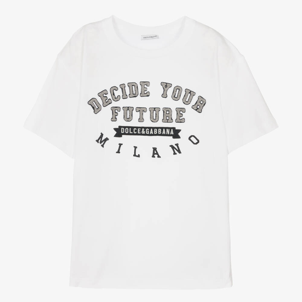 Dolce & Gabbana - Teen Boys White Cotton T-Shirt | Childrensalon