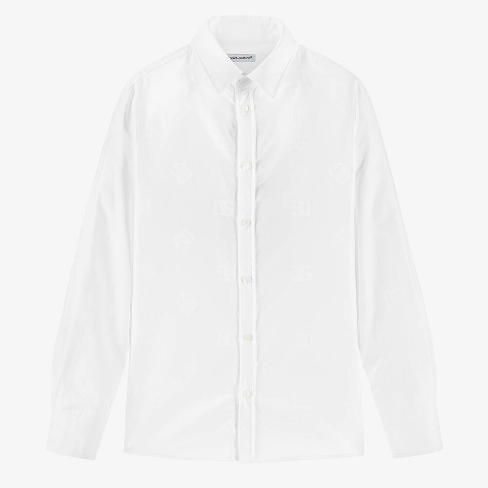 Dolce & Gabbana-Белая хлопковая рубашка DG для мальчиков-подростков | Childrensalon Outlet