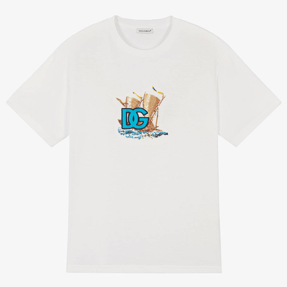 Dolce & Gabbana - Teen Boys White Hawaii Logo T-Shirt | Childrensalon