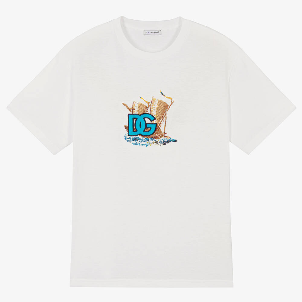 Dolce & Gabbana-تيشيرت تينز ولادي قطن لون أبيض | Childrensalon Outlet