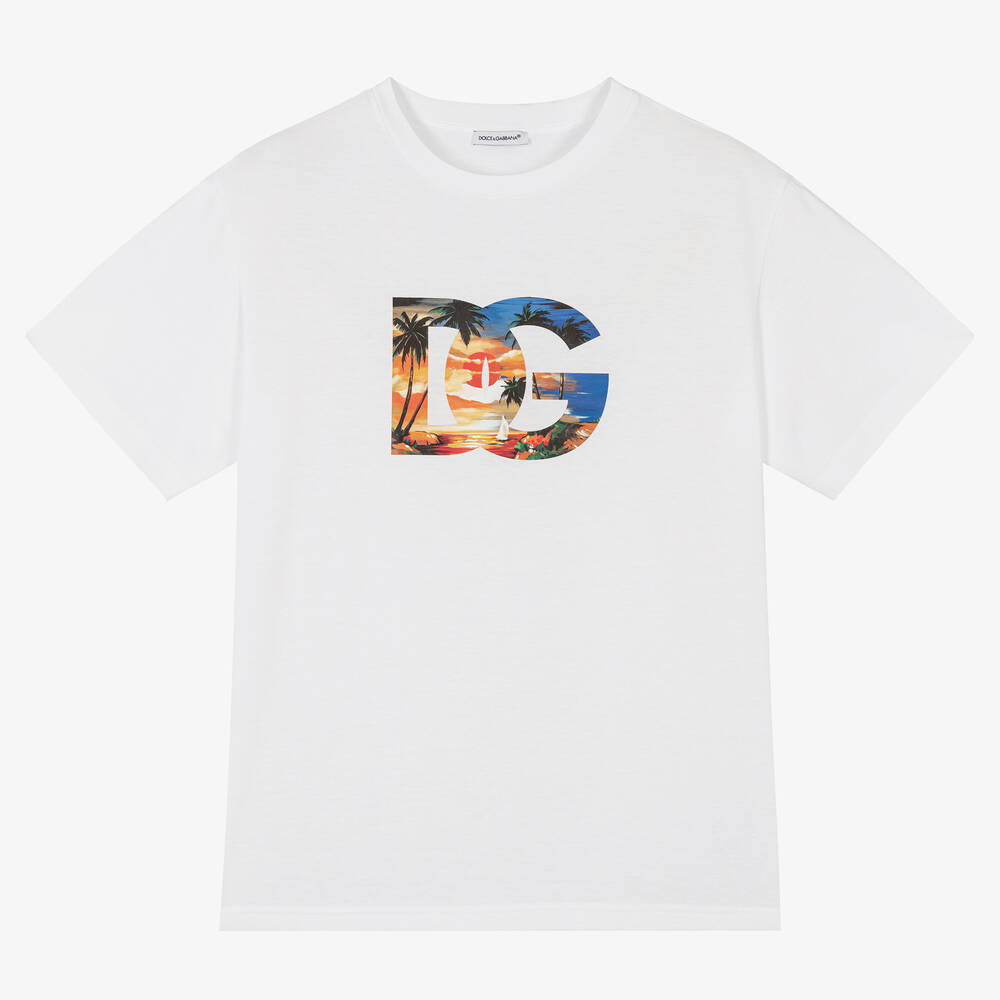 Dolce & Gabbana - Teen Boys White Hawaii Logo T-Shirt  | Childrensalon