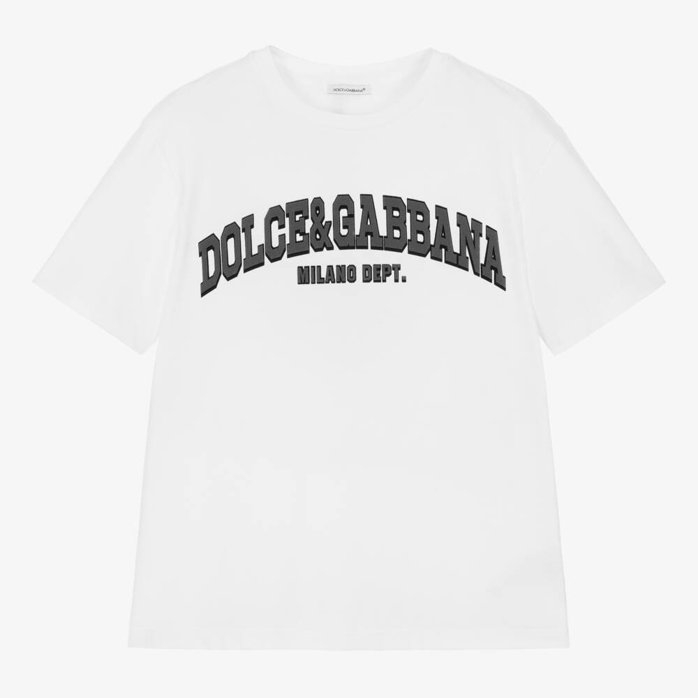 Dolce & Gabbana-Teen Boys White Logo Cotton Tee | Childrensalon Outlet