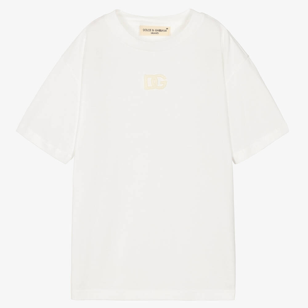 Dolce & Gabbana - تيشيرت تينز ولادي قطن عضوي لون أبيض | Childrensalon