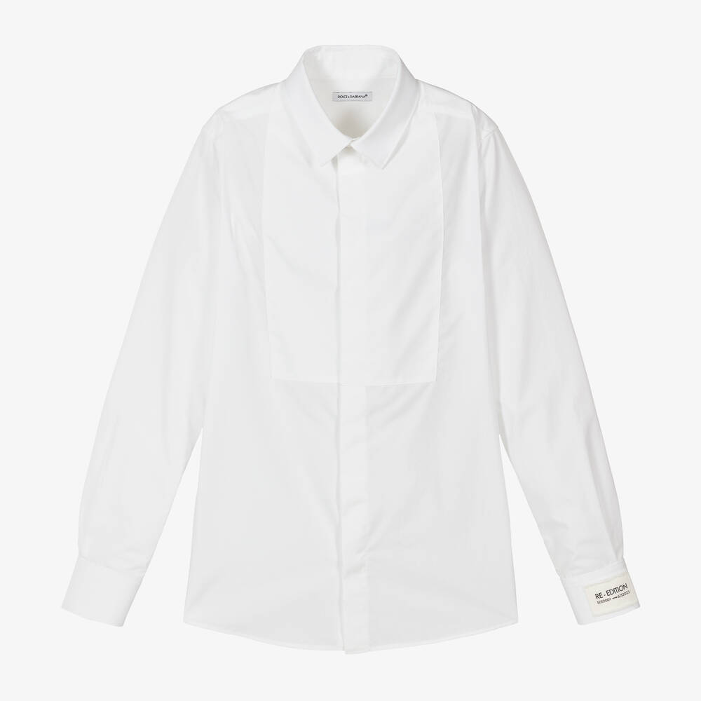 Dolce & Gabbana - قميص تاكسيدو تينز ولادي قطن بوبلين لون أبيض | Childrensalon