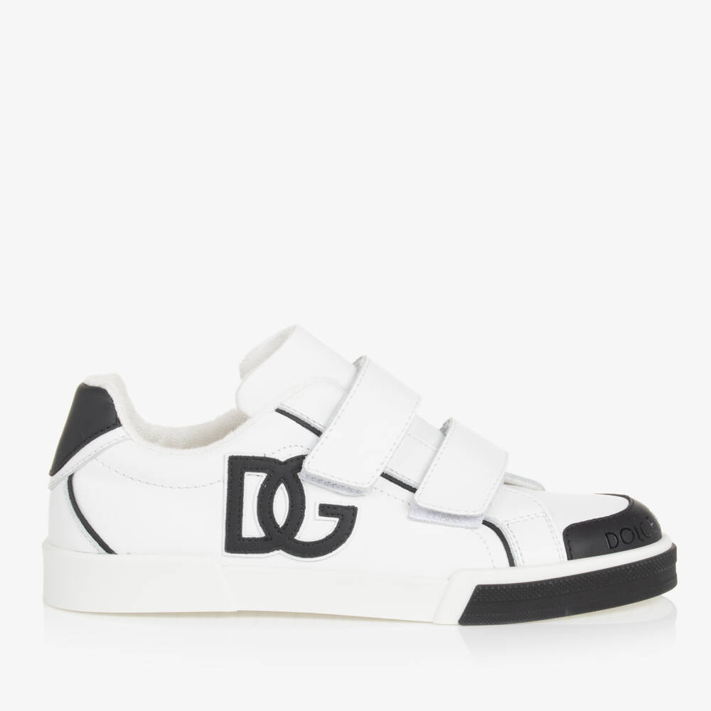 Dolce & Gabbana-Teen Boys White Velcro Leather Sneakers | Childrensalon Outlet
