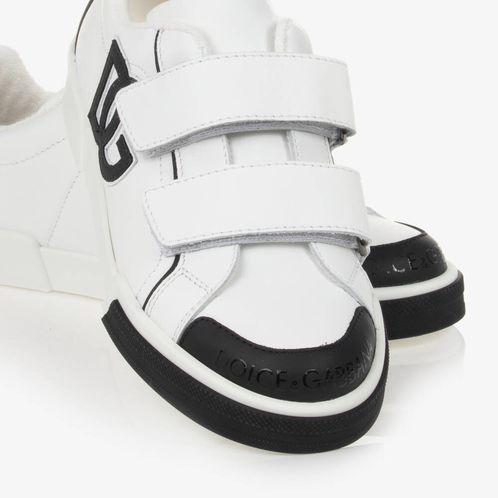 Dolce & Gabbana-Teen Boys White Velcro Leather Sneakers | Childrensalon Outlet