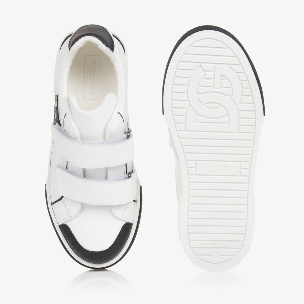 Dolce & Gabbana-Teen Boys White Velcro Leather Sneakers | Childrensalon Outlet