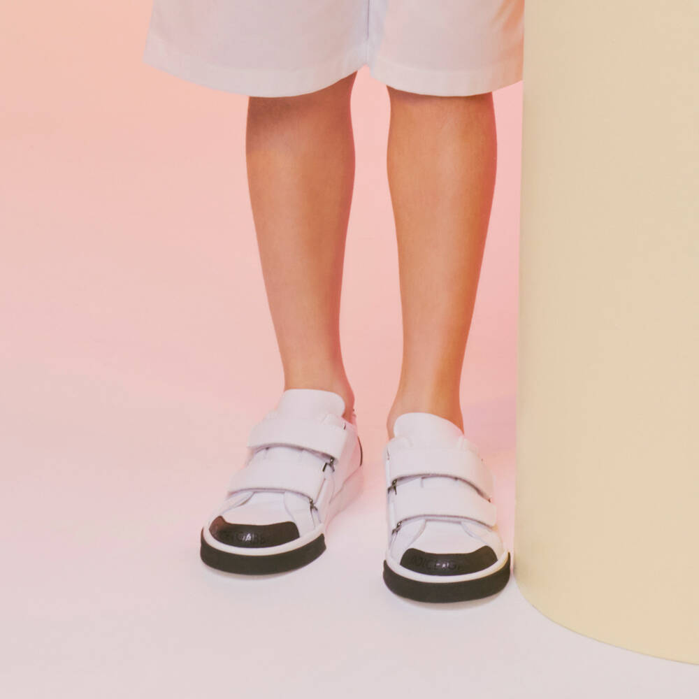 Dolce & Gabbana-Teen Boys White Velcro Leather Sneakers | Childrensalon Outlet