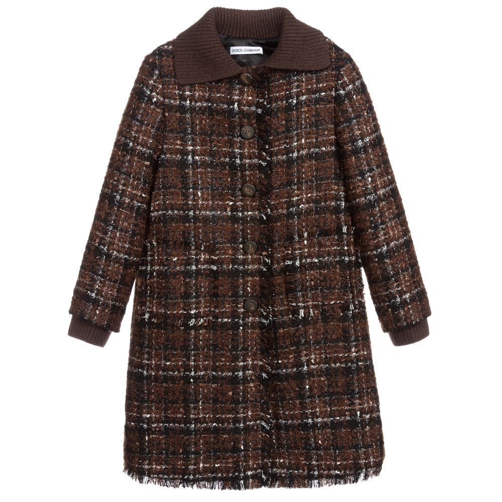 Dolce & Gabbana - Teen Brown Check Tweed Coat | Childrensalon