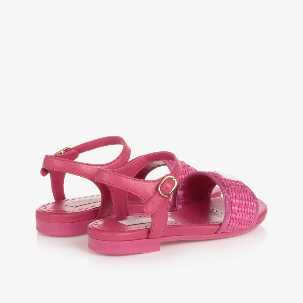 Dolce & Gabbana-صندل تينز بناتي جلد وقش لون زهري فيوشيا | Childrensalon Outlet