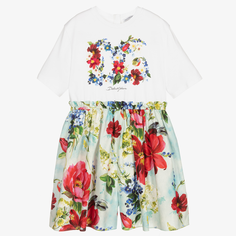 Dolce & Gabbana - بلاي سوت تينز بناتي قطن جيرسي لون أبيض | Childrensalon