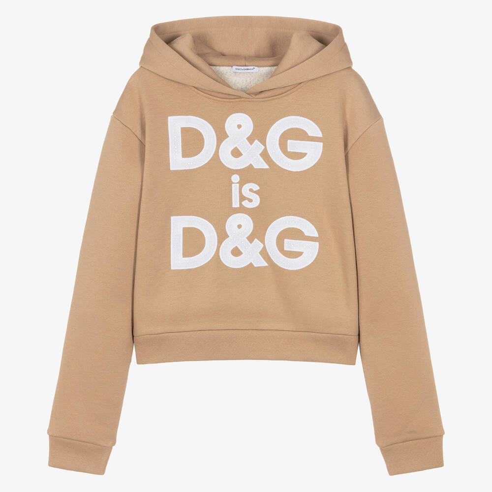 Dolce & Gabbana-توب هودي قطن جيرسي لون بيج تينز بناتي | Childrensalon Outlet