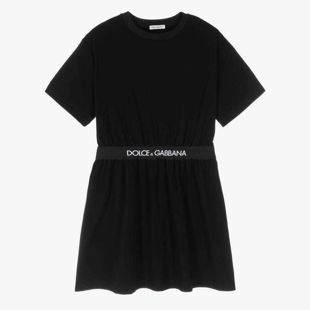 Dolce & Gabbana - فستان تينز بناتي قطن جيرسي لون أسود | Childrensalon