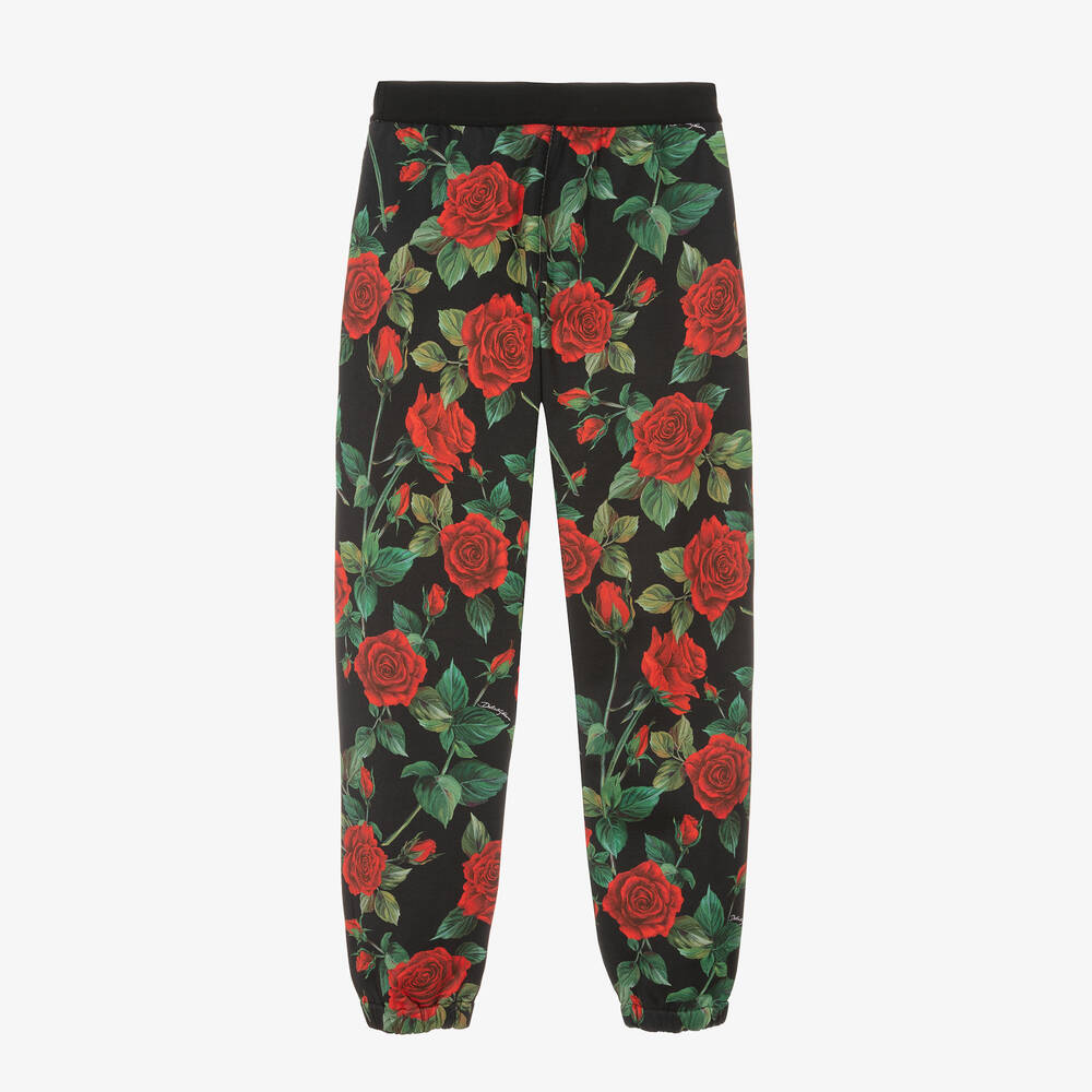 Dolce Gabbana Teen Girls Black Cotton Rose Joggers Childrensalon Outlet