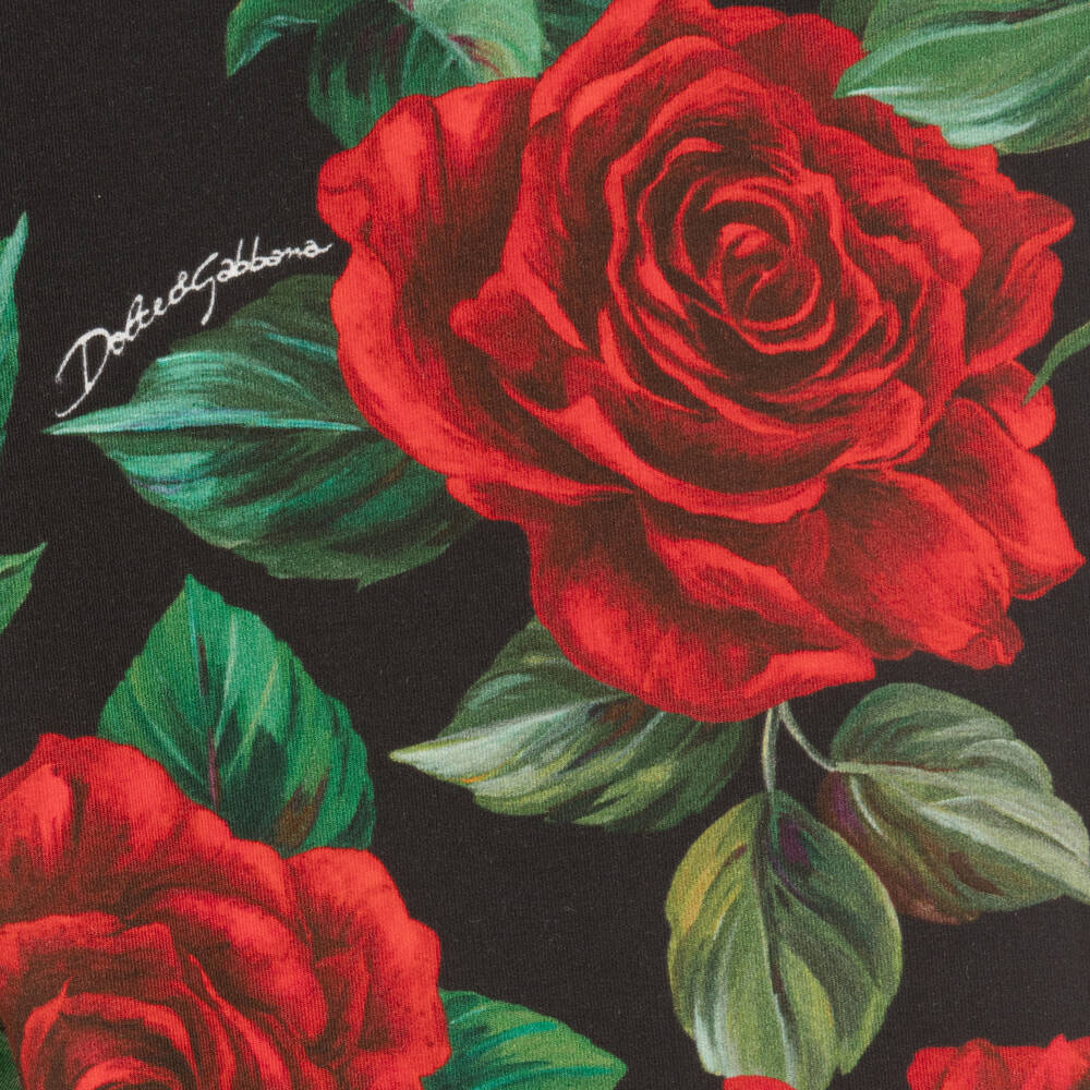 Dolce & Gabbana-Черные хлопковые легинсы с розами | Childrensalon Outlet