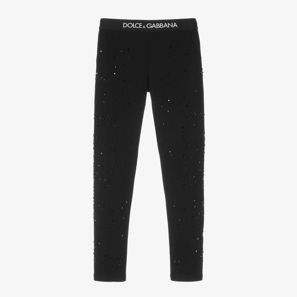 Dolce & Gabbana - Teen Girls Black Crystal Logo Leggings | Childrensalon