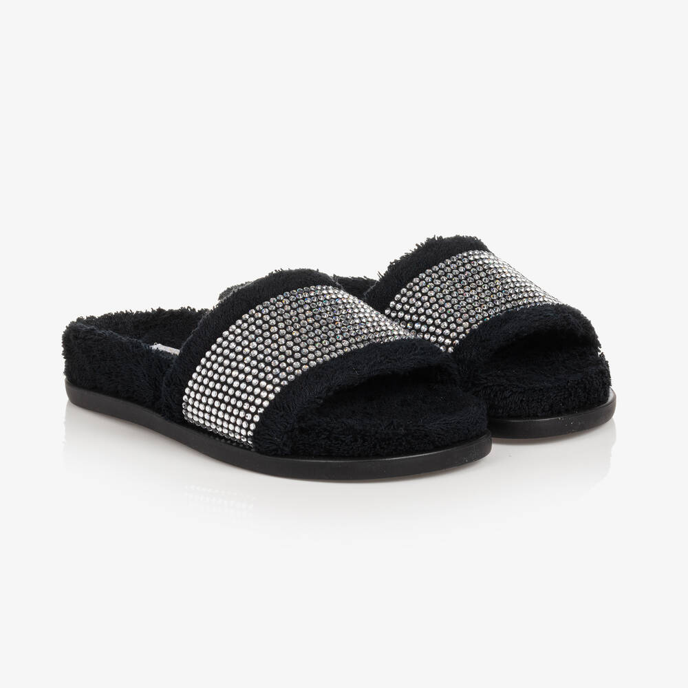 Dolce & Gabbana - Teen Girls Black Crystal Terry Sliders | Childrensalon