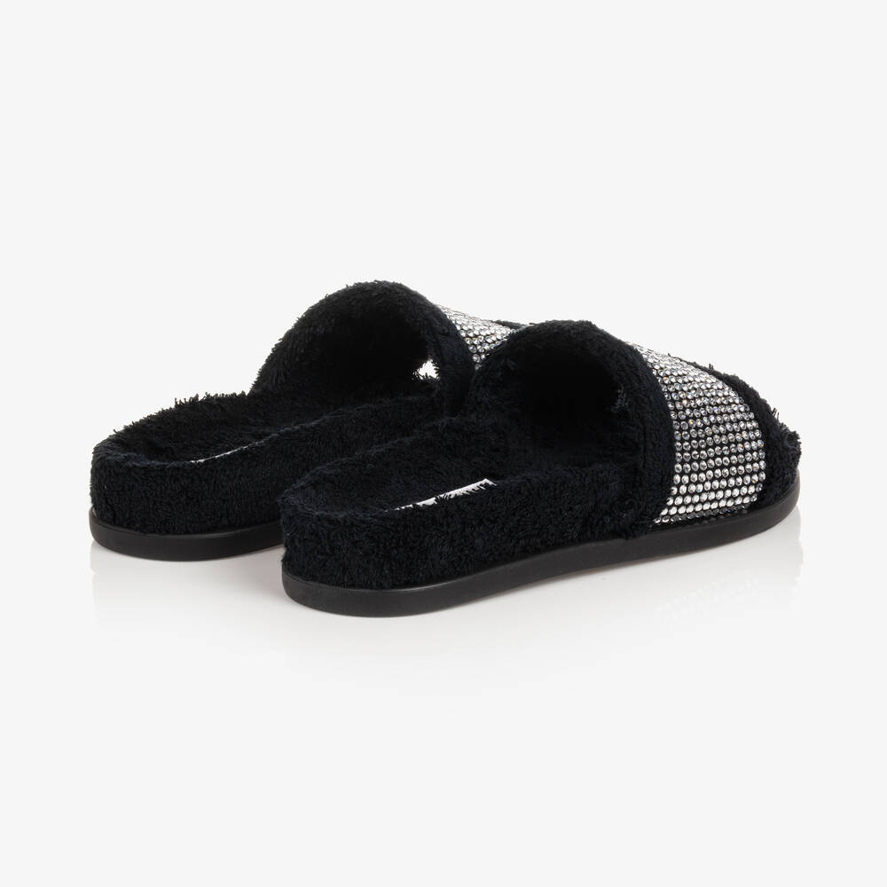Dolce & Gabbana-Черные махровые шлепанцы со стразами | Childrensalon Outlet