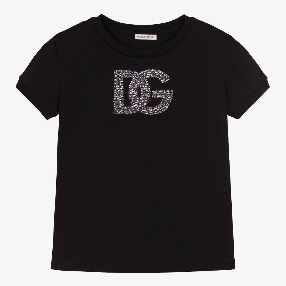 Dolce & Gabbana-Teen Girls Black DG Rhinestone T-Shirt | Childrensalon Outlet