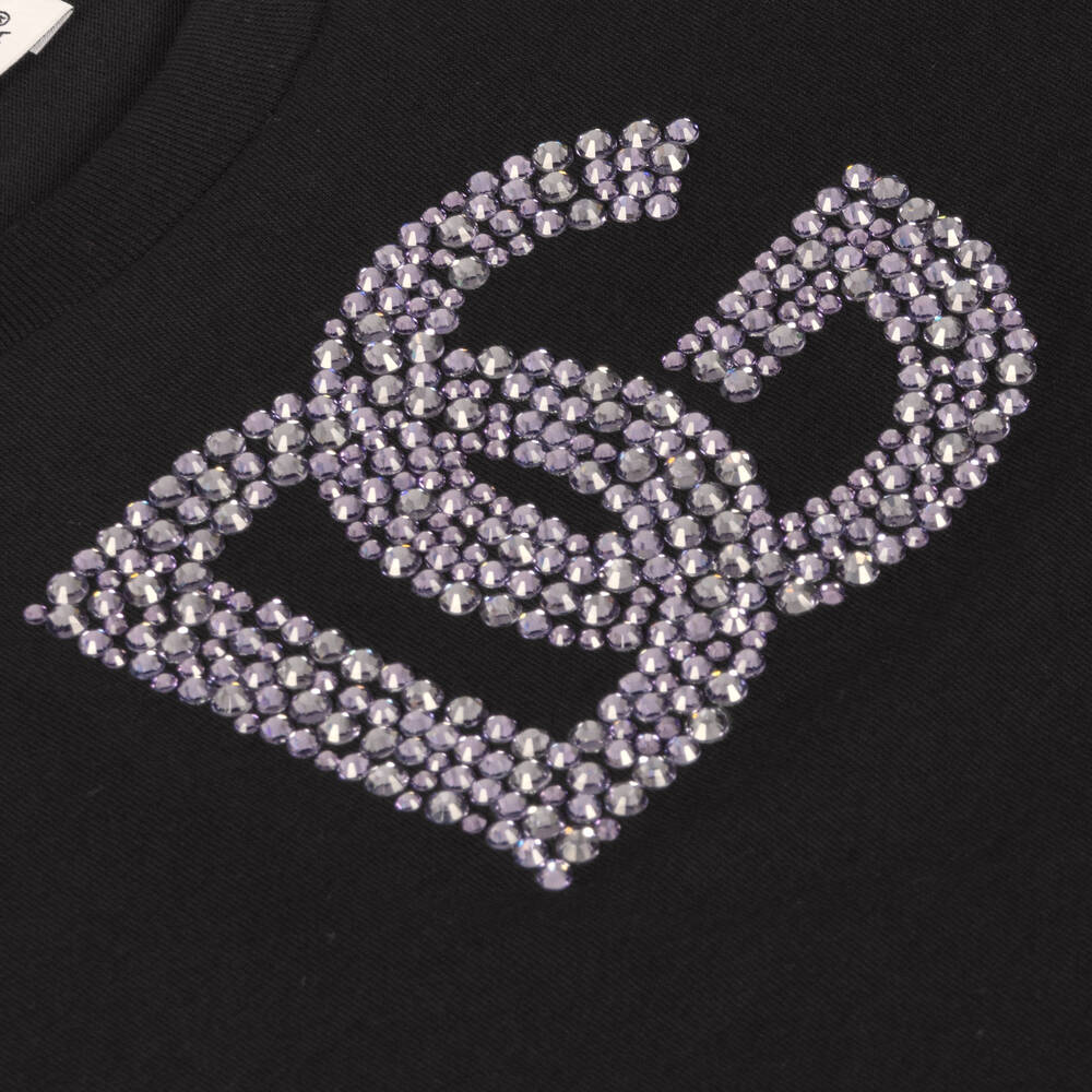 Dolce & Gabbana-Teen Girls Black DG Rhinestone T-Shirt | Childrensalon Outlet