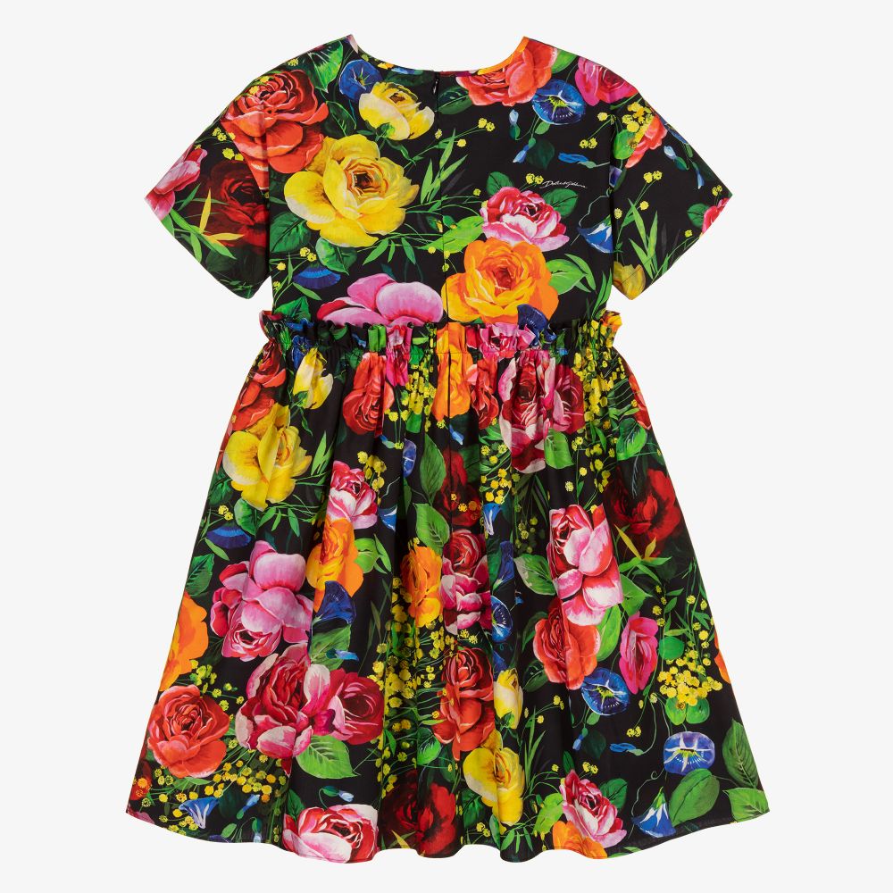 Dolce & Gabbana-Teen Girls Black Floral Dress | Childrensalon Outlet