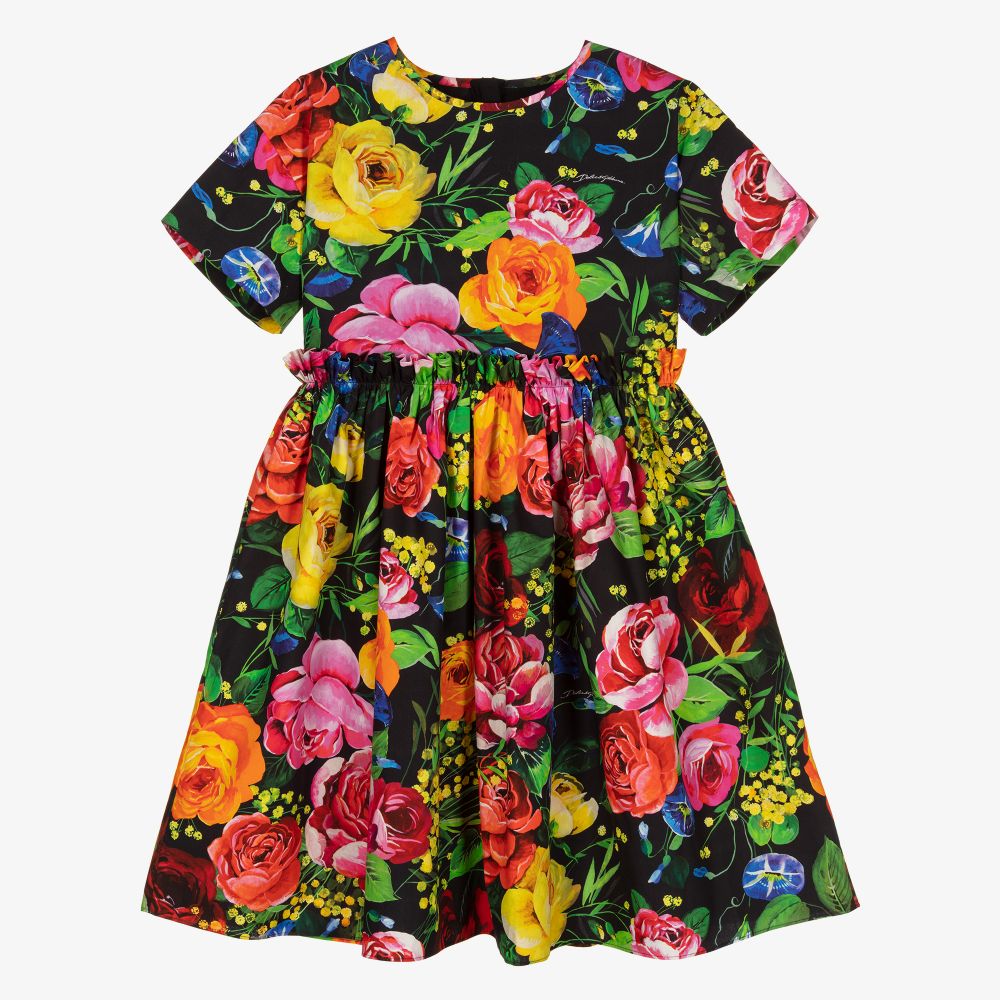 Dolce & Gabbana - Черное платье с цветами для девочек-подростков | Childrensalon