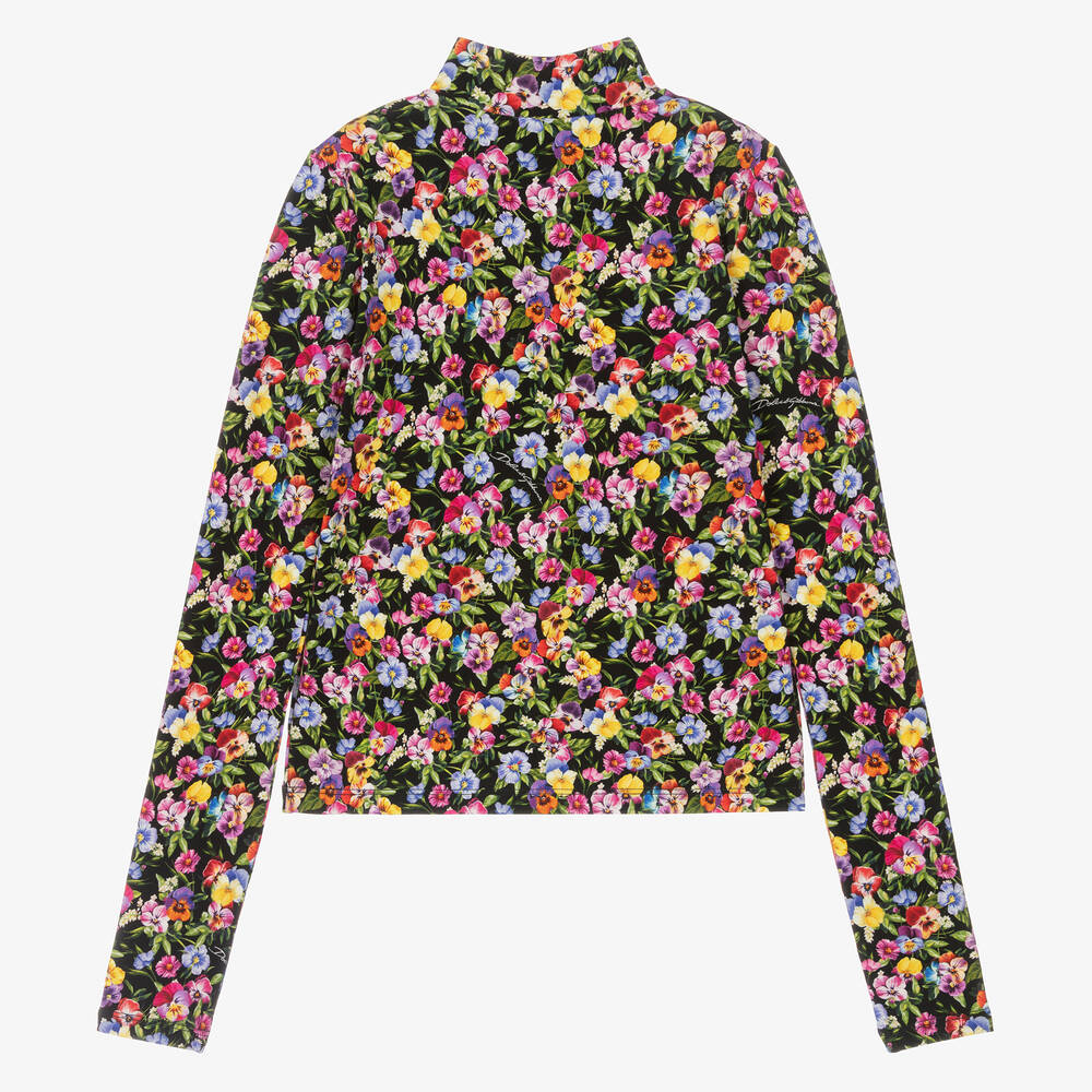 Dolce & Gabbana-Teen Girls Black Floral Turtle Neck Top | Childrensalon Outlet