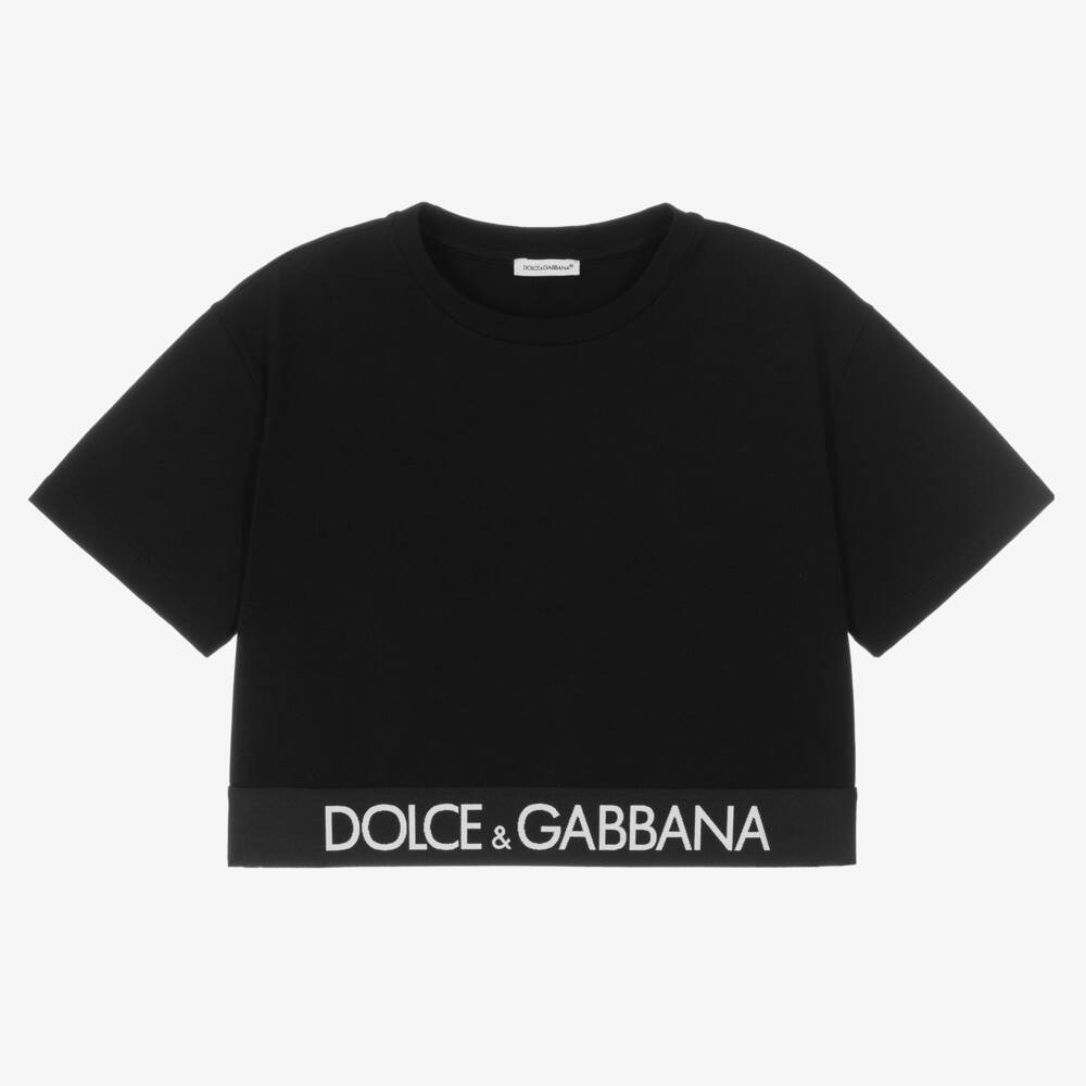 Dolce & Gabbana-Teen Girls Black Logo Cropped Tee | Childrensalon Outlet