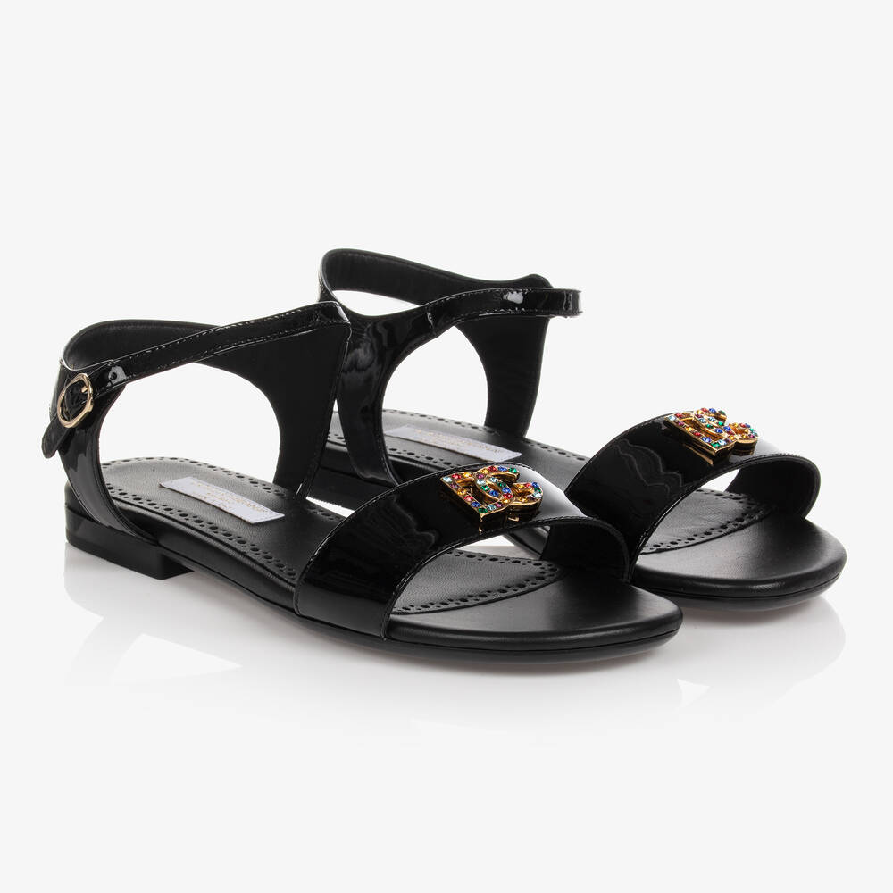 Dolce & Gabbana - Teen Girls Black Patent Leather Sandals | Childrensalon