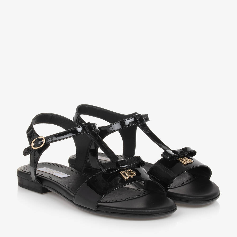 Dolce & Gabbana-Teen Girls Black Patent Leather Sandals | Childrensalon Outlet