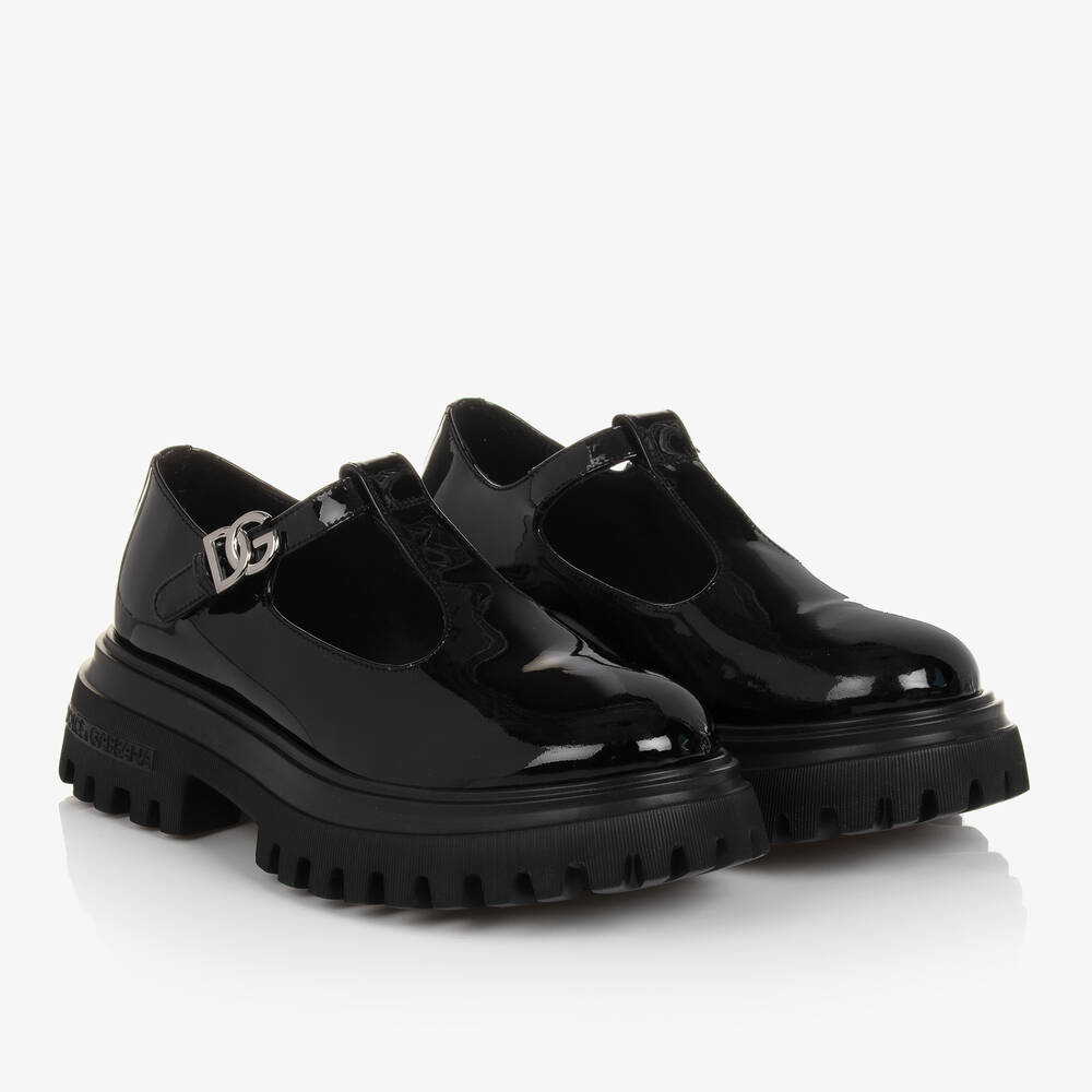 Dolce & Gabbana - حذاء جلد لامع لون أسود تينز بناتي | Childrensalon
