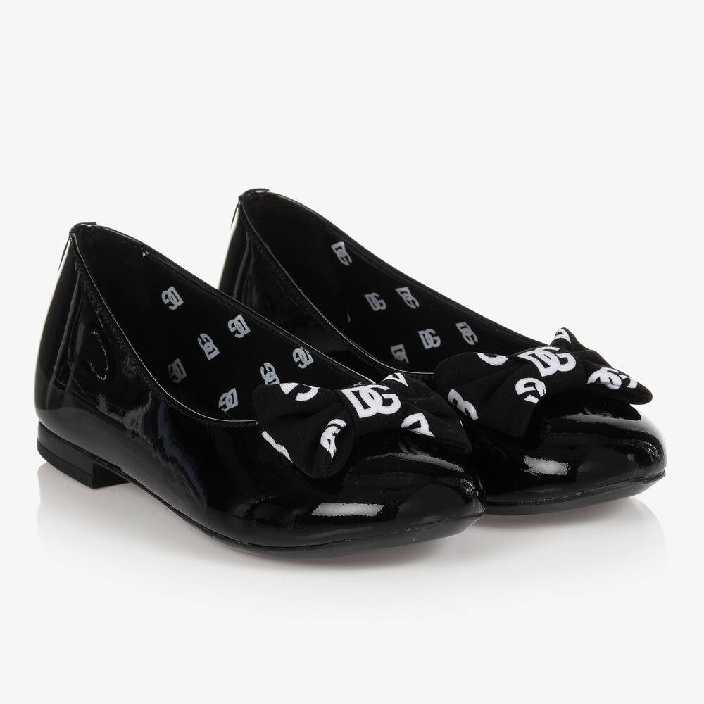 Dolce & Gabbana - حذاء تينز بناتي جلد لامع لون أسود | Childrensalon
