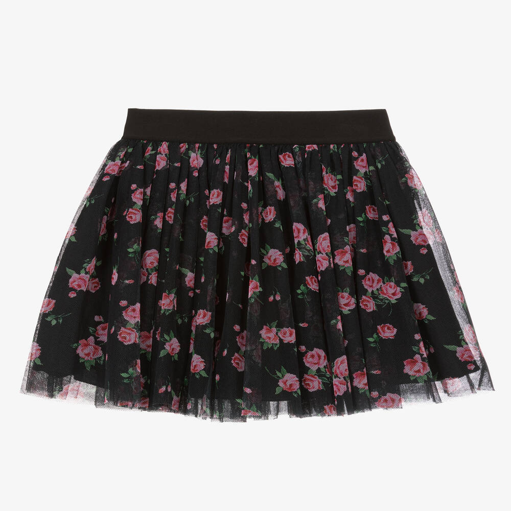Dolce & Gabbana - Teen Girls Black & Pink Rose Tulle Skirt