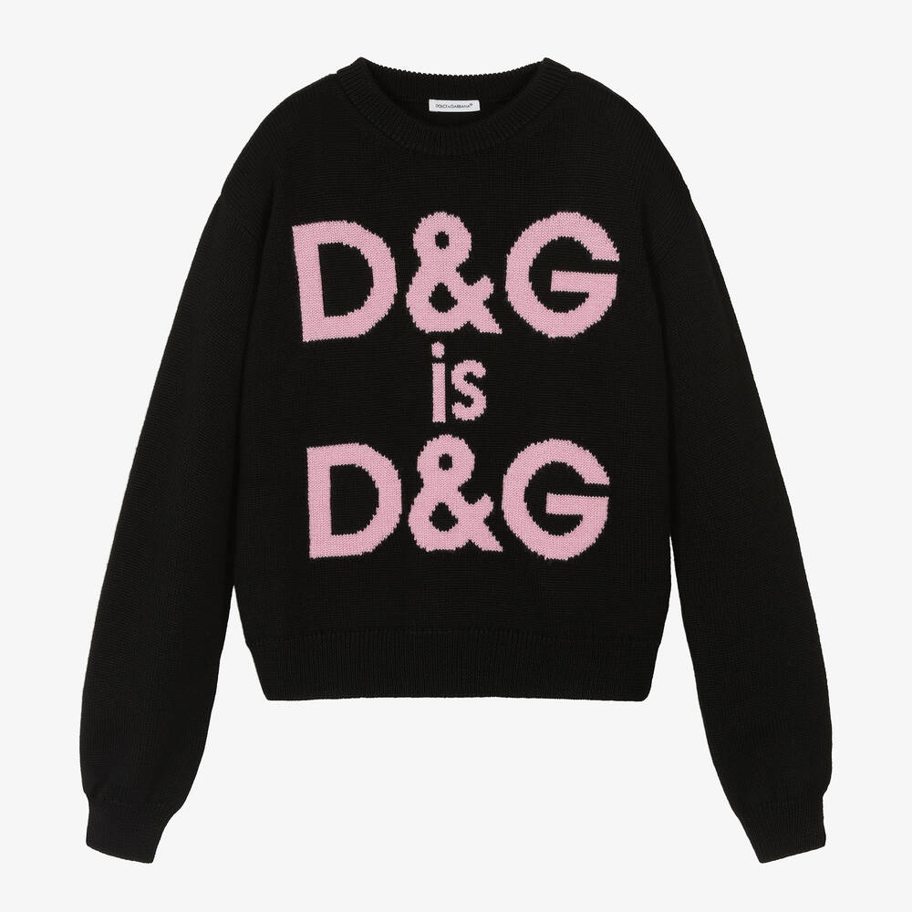 Dolce & Gabbana - Teen Pullover in Schwarz und Rosa mit Slogan für Mädchen | Childrensalon