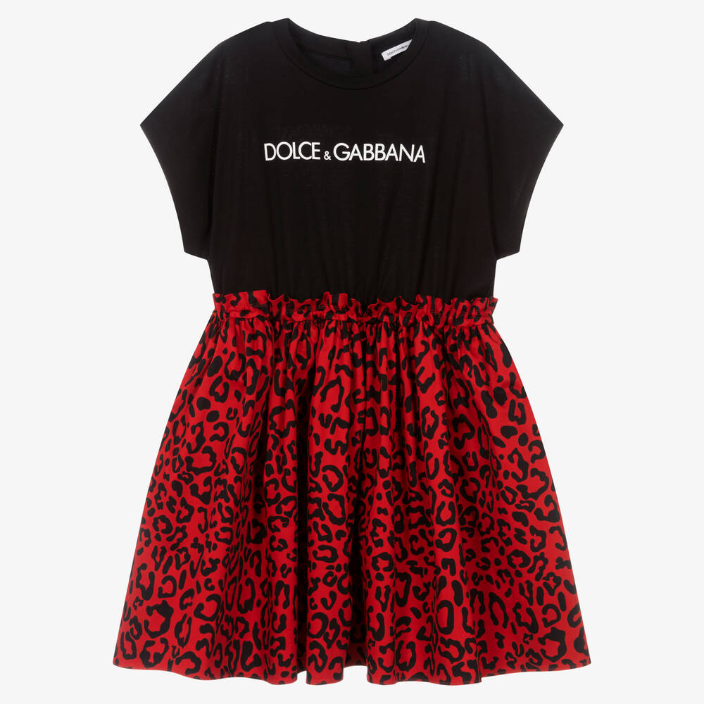 Dolce & Gabbana - Черно-красное платье с леопардовым принтом | Childrensalon